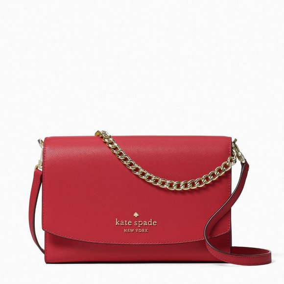 KATE SPADE STACI SAFFIANO LEATHER FLAP SHOULDER BAG (RED CURRANT)